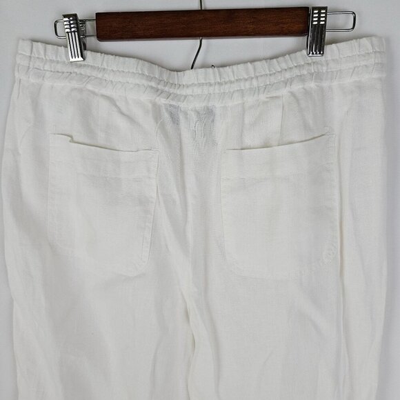 Talbots White 100% Linen Drawstring Pants Medium Casual Tropical - Picture 3 of 10
